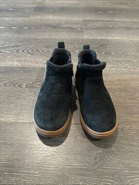 Kids Ugg Black Suede Ankle Boots with Brown Sole